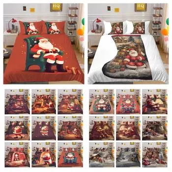 Рождественский комплект одеял с принтом, двойной размер, комплект постельного белья из микрофибры, милое роскошное домашнее постельное белье для подростков и детей UK Single 135x200cm