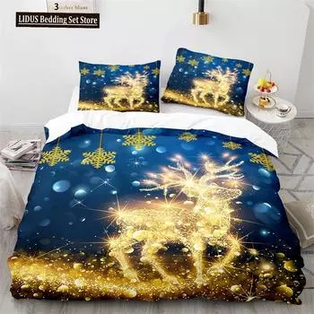Рождественский комплект пододеяльников King Queen Full Size Snowflake Gold с рисунком оленя Праздничный комплект постельного белья из полиэстера для детей 70x133cm 2pcs
