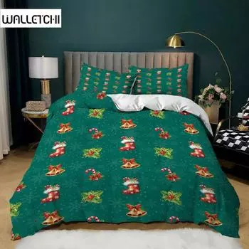 Рождественский комплект пододеяльников King Size с принтом рождественских колокольчиков, чехол для детской девочки, рождественский комплект из полиэстера EU single(135x200cm)