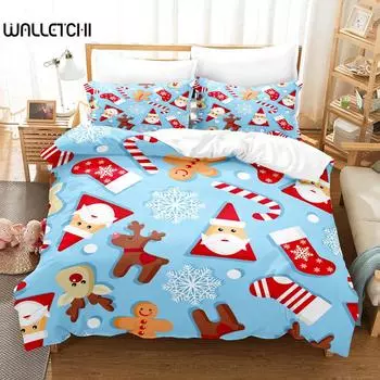 Рождественский комплект пододеяльников Счастливого Рождества С Новым годом Комплект постельного белья для детей Подростков Подарки Украшение спальни Подарок EU single(135x200cm)