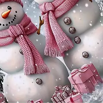 Рождественский комплект пододеяльников со снеговиком и розовыми шапочками - комплект постельного белья из полиэстера (3 шт.) (1*Пододеяльник + 2*Наволочки), Мягкий удобный Eu Single 135x200cm