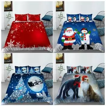 Рождественский комплект постельного белья для спальни, рождественская тема, пододеяльник и наволочка, двуспальная кровать/двуспальная кровать, полноразмерное украшение для дома в Австралии/ЕС/США Baby 100x135cm