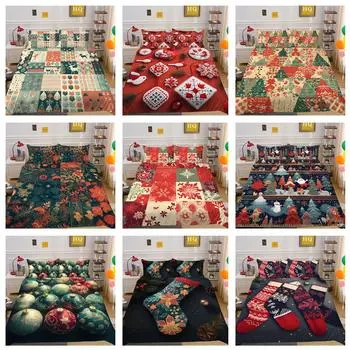 Рождественский комплект постельного белья из ткани из микрофибры, роскошный HD-пододеяльник, наволочка, 2 или 3 AU/EU/DE/US, полноразмерный, быстросохнущий, легко чистящийся, украшение для дома Baby 100x135cm