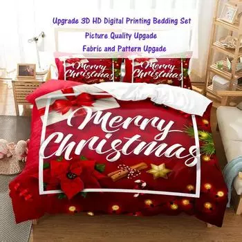 Рождественский комплект постельного белья из полиэстера, пододеяльник, одеяло, наволочка, 3D, красный, двуспальный, полный, двуспальный, двуспальный, односпальный, 2/3 шт., спальня 70x133cm 2pcs