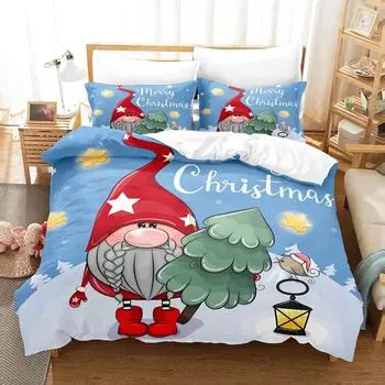 Рождественский комплект постельного белья из 4 предметов. Пододеяльник 200X230 см. Простыня 230x230. Наволочки для двуспальной кровати. Полный размер. Подарок Санта-Клауса. Красный. Flat Bed Sheet&200x230cm