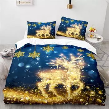 Рождественский комплект постельного белья King Queen Full Size с рисунком снежинок, золота, оленей, праздничный комплект постельного белья из полиэстера, покрывало для ребенка 70x133cm 2pcs