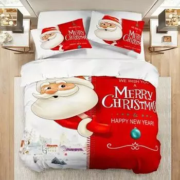 Рождественский комплект постельного белья, комплект постельного белья с рисунком Санта-Клауса, мягкий удобный пододеяльник, рождественское украшение для дома EU Twin 135x200cm