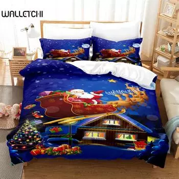 Рождественский комплект постельного белья, пододеяльник, комплект постельного белья с 3D-печатью, комплект постельного белья размера «queen size», модный дизайн EU single(135x200cm)