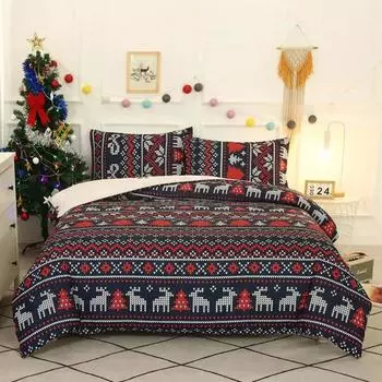 Рождественский комплект постельного белья Пододеяльник Наволочка Постельное белье размера King 70x133cm 2pcs