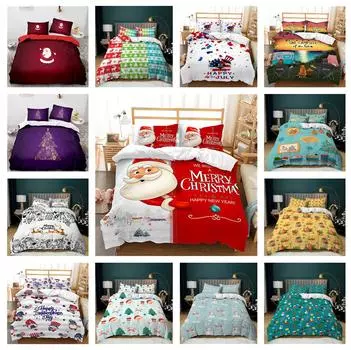 Рождественский комплект постельного белья Праздничное одеяло-наволочка 2/3 шт. Рождественское украшение AU180 * 210 Полноразмерное быстросохнущее и легкое чистящее украшение для дома Baby 100x135cm