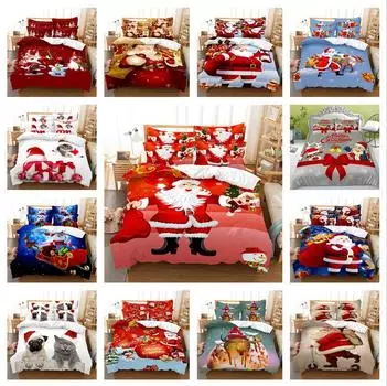 Рождественский комплект постельного белья с тематикой Санта-Клауса, одеяло и наволочка, односпальная двуспальная кровать, полноразмерное постельное белье для спальни, большая двуспальная кровать DE 100x135cm