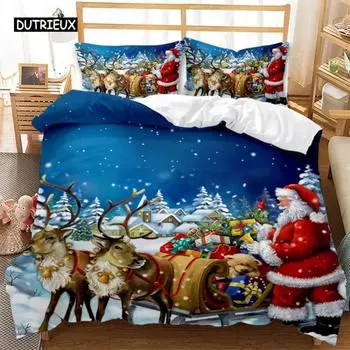 Рождественский комплект постельного белья с изображением оленя из мультфильма «Снег», рождественский комплект пододеяльников, удобный дышащий пододеяльник, рождественский подарок на Рождество EU Single 135x200cm