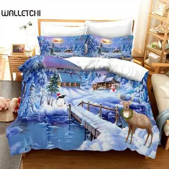 Рождественский комплект постельного белья с изображением оленя из мультфильма «Снег», рождественский комплект пододеяльников, удобный дышащий пододеяльник, рождественский подарок на Рождество EU single(135x200cm)