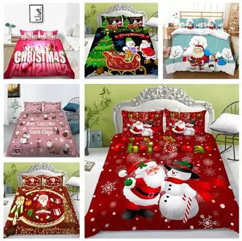 Рождественский комплект постельного белья с Санта-Клаусом и подарочным принтом, пододеяльник, наволочка, 2 или 3 шт., AU240 * 270, очень большое украшение для дома Baby 100x135cm
