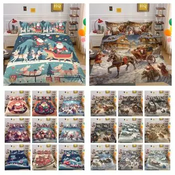 Рождественский комплект постельного белья с принтом, чехол из полиэстера, двойной размер, постельное белье, модное мягкое одеяло для подростков, комплект чехлов UK Single 135x200cm