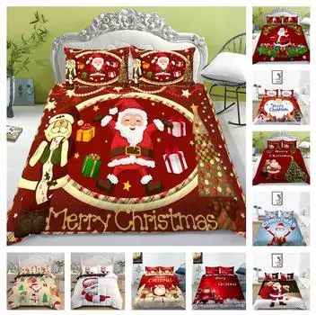 Рождественский комплект постельного белья с 3D принтом, одеяло Санта-Клауса, наволочка, 2/3 шт., Рождественское атмосферное украшение с застежкой-молнией, ультра мягкое украшение для дома Baby 100x135cm