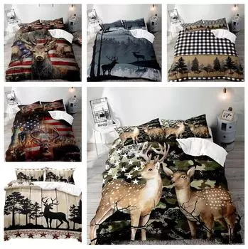 Рождественский комплект постельного белья с 3D-печатью, пододеяльник с оленьим пухом, наволочка из 2/3 предметов, покрывало с рисунком животных, домашний текстиль, подарок Baby 100x135cm