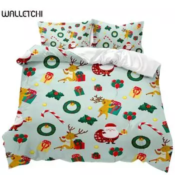 Рождественский комплект постельного белья с принтом Санта-Клауса и оленей Счастливого Рождества Рождественский комплект одеяла из полиэстера Мягкое постельное белье EU single(135x200cm)
