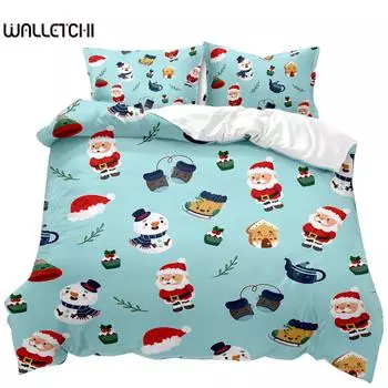 Рождественский комплект постельного белья с изображением снеговика, Санта-Клауса, рождественского чулка, комплект постельного белья Double Queen King Size, полиэстеровое одеяло 140x200cm 3pcs