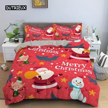 Рождественский комплект постельного белья с 3D-принтом Санта-Клауса, пододеяльник, комплект King Queen Single Double Size, детский комплект постельного белья из полиэстера без простыни EU single(135x200cm)