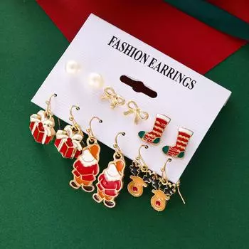 Рождественский комплект украшений: Подарочная коробка Санта-Клауса с универсальным бантом и серьгами в виде лося, идеальный наполнитель для чулок для женщин CK0569 золотой