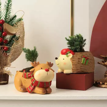 Рождественский контейнер для растений с мультяшными животными, домашние и уличные сочные цветочные горшки для дома, рождественское украшение, подарок