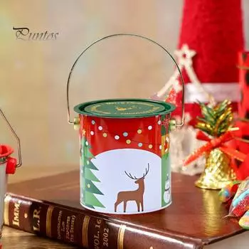 Рождественский контейнер для сладостей, праздничный пустой держатель для конфет с ручкой и крышкой, металлический подарочный контейнер для закусок для вечеринок C