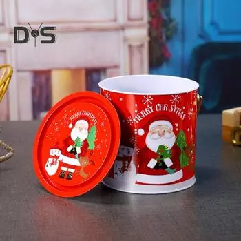 Рождественский контейнер для сладостей, праздничный пустой держатель для конфет с ручкой и крышкой, металлический подарочный контейнер для закусок для вечеринок A