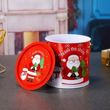 Рождественский контейнер для сладостей, праздничный пустой держатель для конфет с ручкой и крышкой, металлический подарочный контейнер для закусок для вечеринок