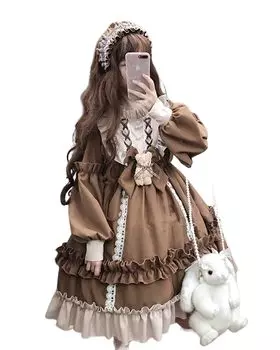 Рождественский косплей милый комбинезон Лолита с длинными рукавами и лентой для Хэллоуина [Happy Berry] женский (коричневый)