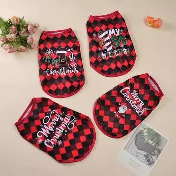 Рождественский костюм для кошки для маленьких собак, новогодняя одежда, футболка для щенка, жилет для котенка, одежда с принтом Санта-Клауса, йоркширские наряды XS
