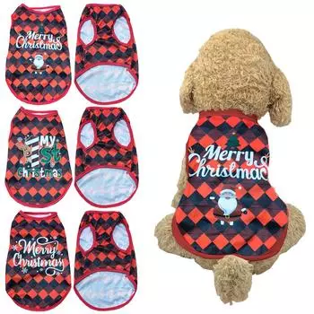 Рождественский костюм для маленьких собак с милым принтом, праздничные наряды для щенков, кошачий жилет, легкая одежда, дешевая футболка в йоркширском стиле, товары для животных XS