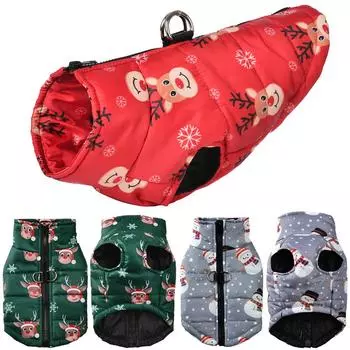 Рождественский костюм для собаки, зимняя теплая куртка для маленьких собак, кошек, жилет, пальто, одежда для домашних животных, милый принт с изображением лося, водонепроницаемый пуловер для щенков S