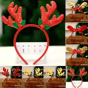 Рождественский костюм для взрослых и детей, повязка на голову с рогами, зажим для головы, аксессуары красный
