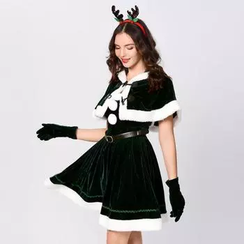 Рождественский костюм для женщин, красное, темно-зеленое платье с изображением оленя и лося, рождественские праздничные костюмы, полный комплект M