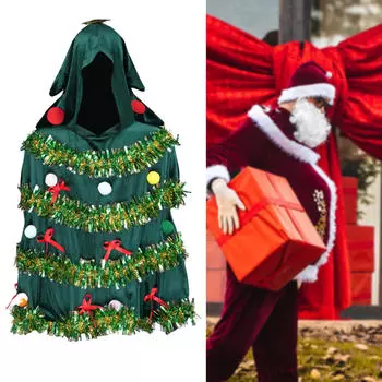 Рождественский костюм елки для женщин с капюшоном, накидка, шаль, маскарад, фестиваль, Рождество