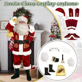 Рождественский костюм Косплей Костюм Санта Клауса XXXL винный