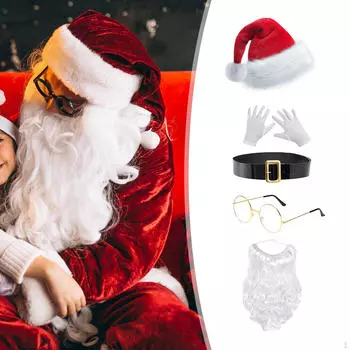 Рождественский костюм с бородой и шляпой для праздничных мероприятий 3pcs Set