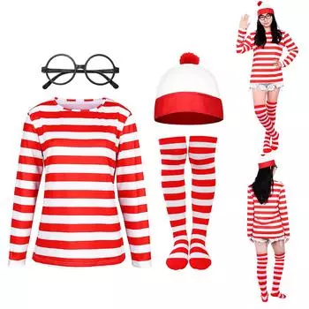 Рождественский костюм в красно-белую полоску для взрослых, женский и мужской рождественский костюм для ролевых игр L красный