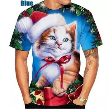 Рождественский кот с Рождеством!!! Мужская/женская рождественская 3D футболка унисекс, индивидуальные топы с короткими рукавами L