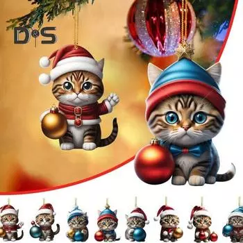 Рождественский кот, украшение на рождественскую елку, подвесной рюкзак, брелок, акриловый праздничный аксессуар для зеркала заднего вида автомобиля, сумка для ключей 6
