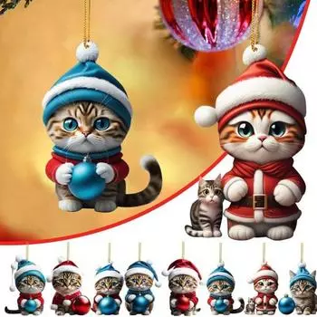 Рождественский кот Украшение Рождественской елки Подвесной рюкзак Брелок Акриловый праздничный аксессуар для 17