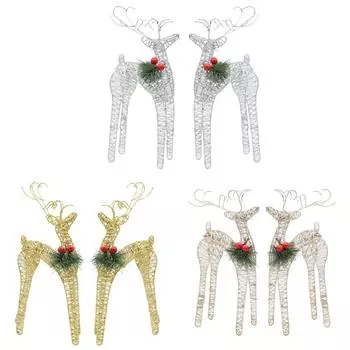 Рождественский кованый олень, 1 пара, красные ягоды, сосновые иголки, блестящие пайетки для домашнего декора, спальни, гостиной шампанского