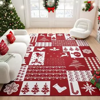 Рождественский ковер для гостиной, спальни, столовой, красный/белый коврик для дома, праздничный коврик для машинной стирки, узор в стиле пэчворк 40X60cm-16x24in