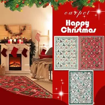 Рождественский ковер в марокканскую клетку, тонкий ковер для спальни, низкий рождественский ковер, декоративный ковер большой площади (2,62x5,24 фута, красный/зеленый/белый) One Size темно-зеленого