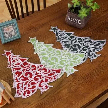 Рождественский коврик для чашки, подставки под напитки, обеденный стол, подставка для тарелок, рождественская елка, держатель для кружки, домашний декор, подставка для вечеринки One Size темно-зеленого