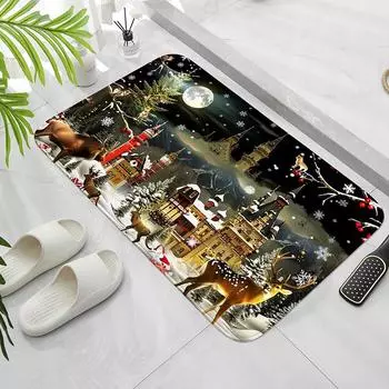 Рождественский коврик для двери с изображением оленя, коврик для дома с изображением лесного животного, коврик для улицы, напольный ковер, подходящее украшение для двора 40x60cm