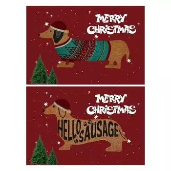 Рождественский коврик для собаки и таксы, нескользящий, легко чистится, забавный зимний приветственный коврик с животными для использования в помещении и на открытом воздухе 40x60cm A