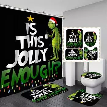 Рождественский коврик для ванной комнаты с принтом снеговика и занавеска для душа, набор из четырех предметов One Size