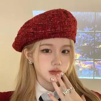 Рождественский красный берет для женщин, осень-зима, британские ретро-береты из твида, французская шляпа для женщин, темпераментные аксессуары зелёный